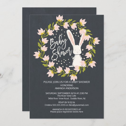 Sweet Bunny Girls Baby shower Invitation (Devant / Derrière)
