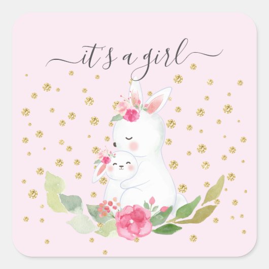 Sweet Bunny It'a Girl Favor Sticker (Devant)