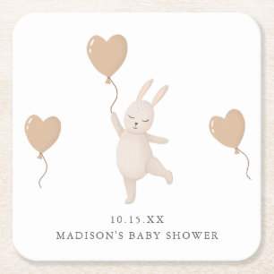 Sweet Bunny met Heart Balloon Baby shower Vierkante Kartonnen Onderzetter