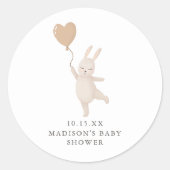 Sweet Bunny met Heart Balloon Datum Baby shower Ronde Sticker (Voorkant)