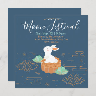 Sweet Bunny op Mooncake Mid-Autumn Festival Kaart