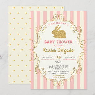 Sweet Bunny Pink Gold Glitter Baby shower Kaart