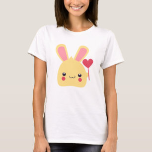 Sweet Bunny Rabbit Face die een hart vasthoudt op T-shirt