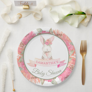 Sweet Bunny Waterverf Flowers Baby shower Papieren Bordje
