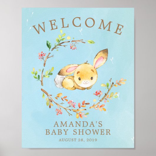 Sweet Bunny Welcome Boys Baby shower Poster (Voorkant)