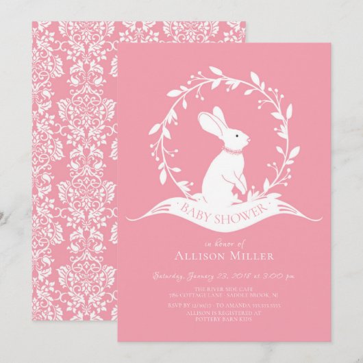 Sweet BunnyGirls Baby shower Invitation (Devant / Derrière)