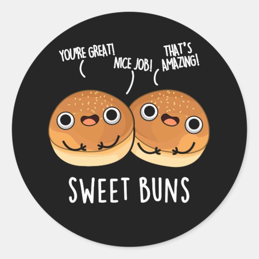 Sweet Buns Funny Baking Pun Dark BG Ronde Sticker (Voorkant)