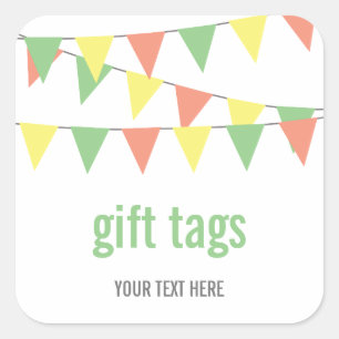 Sweet Bunting Gift Labels, Douches & Feestgunst Vierkante Sticker
