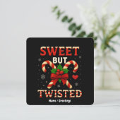 Sweet But Twisted Candy Cane Kerst Grappig Cadeau Kaart (Staand voorkant)