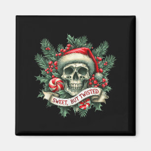 Sweet But Twisted Candy Cane Retro Skeleton Skull Magneet