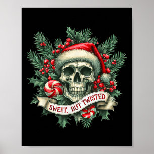 Sweet But Twisted Candy Cane Retro Skeleton Skull Poster