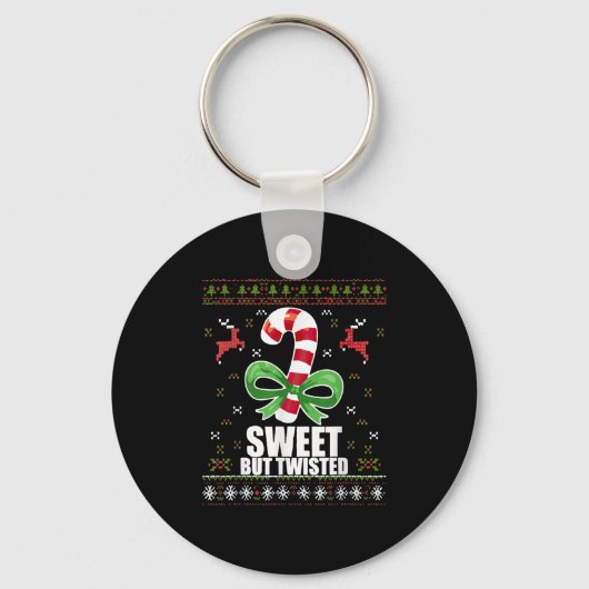 Sweet But Twisted Funny Candy Cane Ugly Christmas  Sleutelhanger (Voorkant)