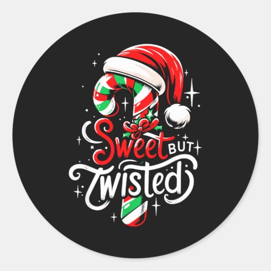 Sweet But Twisted Funny Christmas Candy Cane Xmas Ronde Sticker (Voorkant)