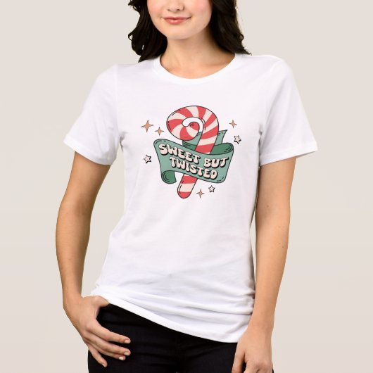 Sweet But Twisted Retro Candy Cane Kerstmis Tri-Blend Shirt (Voorkant)