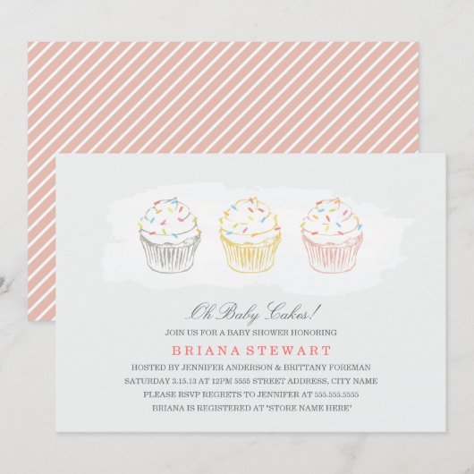 Sweet Cakes Baby shower Invite Kaart (Voorkant / Achterkant)