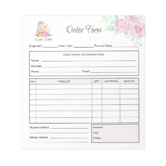 Sweet Cakes Bakery Order Form Receipt Invoice Notitieblok