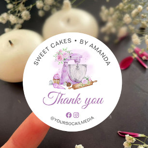Sweet Cakes Paarse Bedankt Ronde Sticker