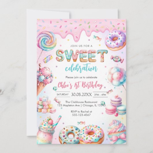 Sweet Candy Birthday Party Invitation (Devant)