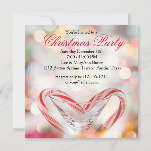 Sweet Candy Cane Holiday Party Uitnodiging (Voorkant)