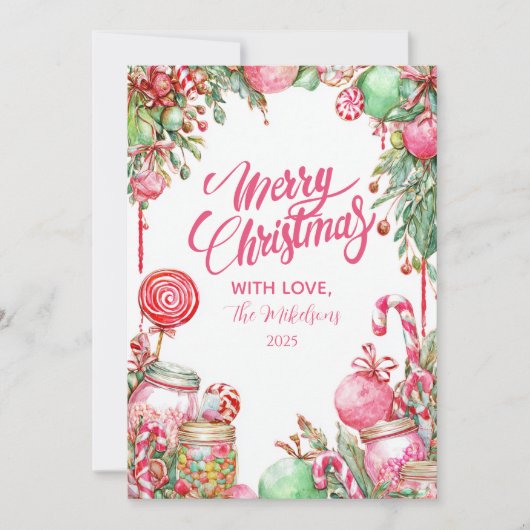 Sweet Candy Cane Kerstmis Feestdagenkaart (Voorkant)