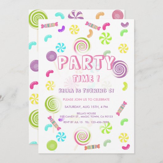 Sweet Candy Invitations d'anniversaire (Devant / Derrière)