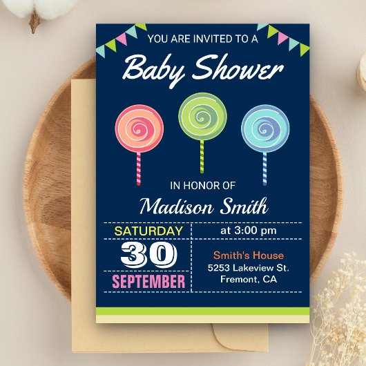 Sweet Candy Lollipops Baby shower Invitation