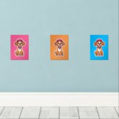 Sweet Cartoon Dog – Happy Puppy in Cap Sticker Muurkunst Sets (Houten vloer)