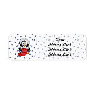 Sweet Cartoon Grandma Penguin met een bloeiend pat Etiket
