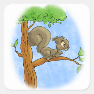 Sweet Cartoon Squirrel Vierkante Sticker