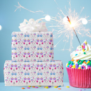 Sweet Cat Faces Happy Birthday Celebration Cadeaupapier
