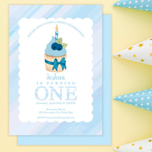 Sweet Celebration Blue Cupcake 1e verjaardag Kaart