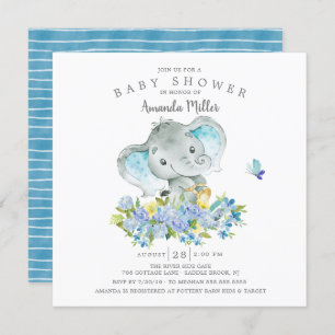 Sweet Cheerful Elephant Baby Boy Shower Kaart