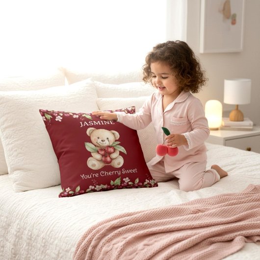 Sweet Cherry Bear Name Pillow Kussen