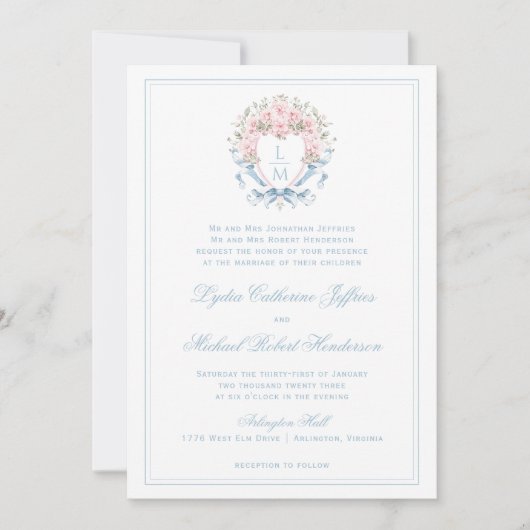 Sweet Cherry Blossom Crest | Monogram bruiloft Kaart (Voorkant)