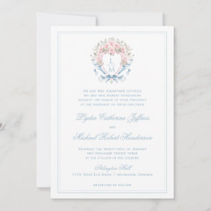 Sweet Cherry Blossom Crest Monogram bruiloft Kaart