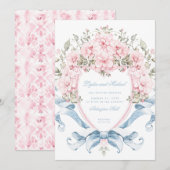 Sweet Cherry Blossom Crest | Monogram bruiloft Kaart (Voorkant / Achterkant)