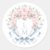 Sweet Cherry Blossom Crest | Monogram bruiloft Ronde Sticker (Voorkant)