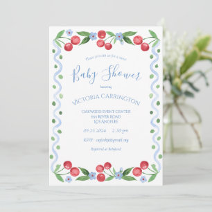 Sweet Cherry Blue Baby shower Kaart