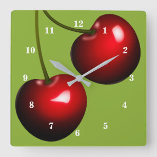 Sweet Cherry Clock - Kies kleur Vierkante Klok