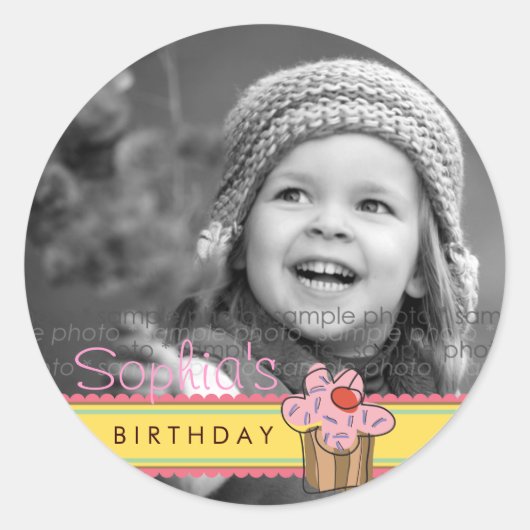 Sweet Cherry Cupcake Birthday Gift Label Sticker (Voorkant)