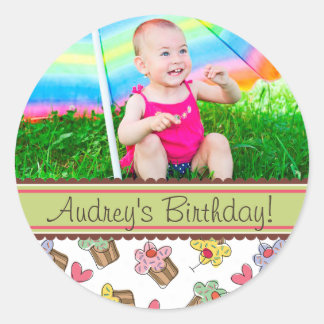 Sweet Cherry Cupcakes Girl Birthday Foto Sticker
