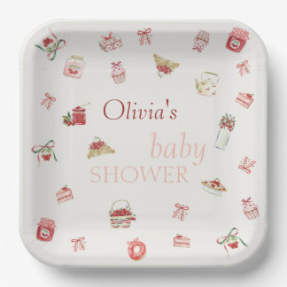 Sweet Cherry Dessert Watercolor Baby Shower Papieren Bordje