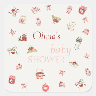 Sweet Cherry Dessert Watercolor Baby Shower Vierkante Sticker