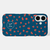 Sweet Cherry Pattern op Dark Blue Monogram Case-Mate iPhone Case (Achterkant (horizontaal))