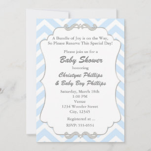 Sweet Chevron Gray & Blue Baby shower Invitation Kaart