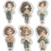 Sweet Chibi Girl Sticker Sheet 6 Cute Character  (Devant)