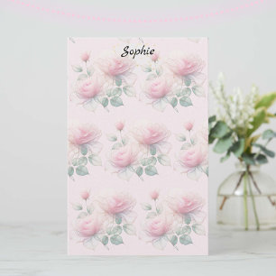 Sweet Chiffon Pink Roses Briefpapier