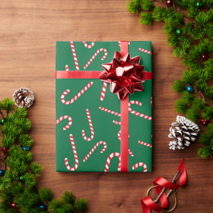 Sweet Christmas Candy Canes Donkergroen Naadloos Cadeaupapier