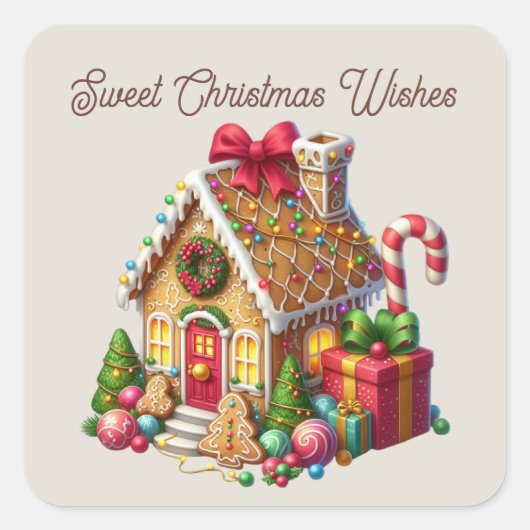 Sweet Christmas wenst peperkoek huis Vierkante Sticker (Voorkant)