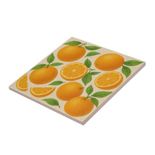 Sweet Citrus Whole & Sliced Sinaasappels Waterverf Tegeltje (Zijkant)